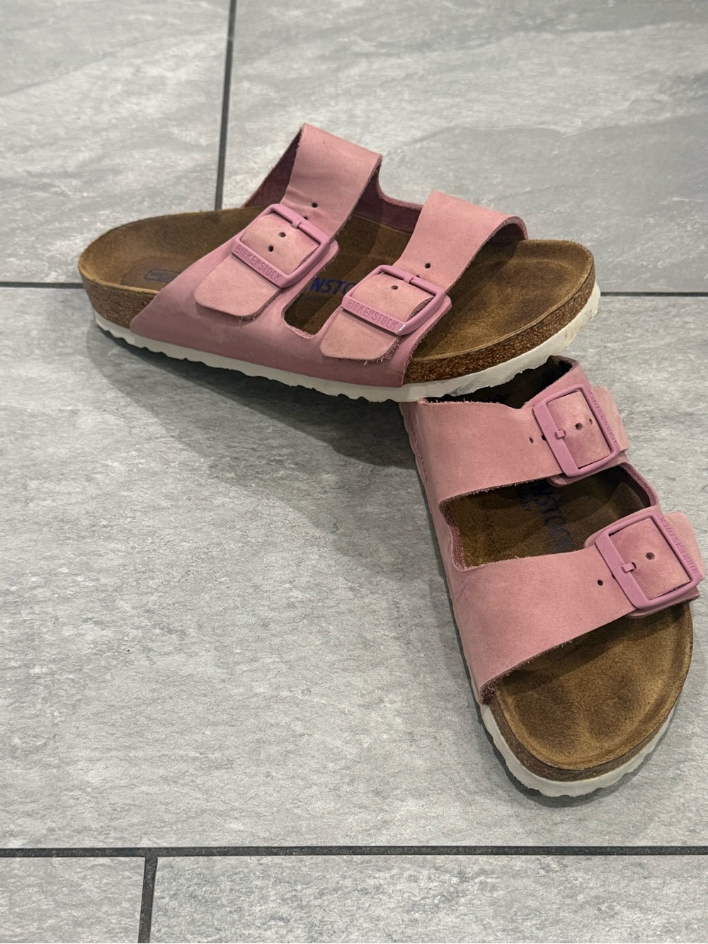 Birkenstock Arizona Suede Double Strap Sandals in Dusty Pink